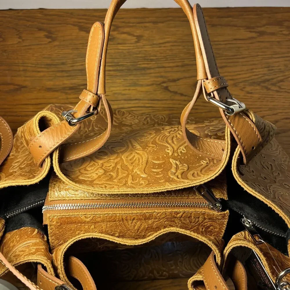 ISADORA‎ ITALY Cuoio Tooled Genuine Leather Large Tote Bag New with Tags